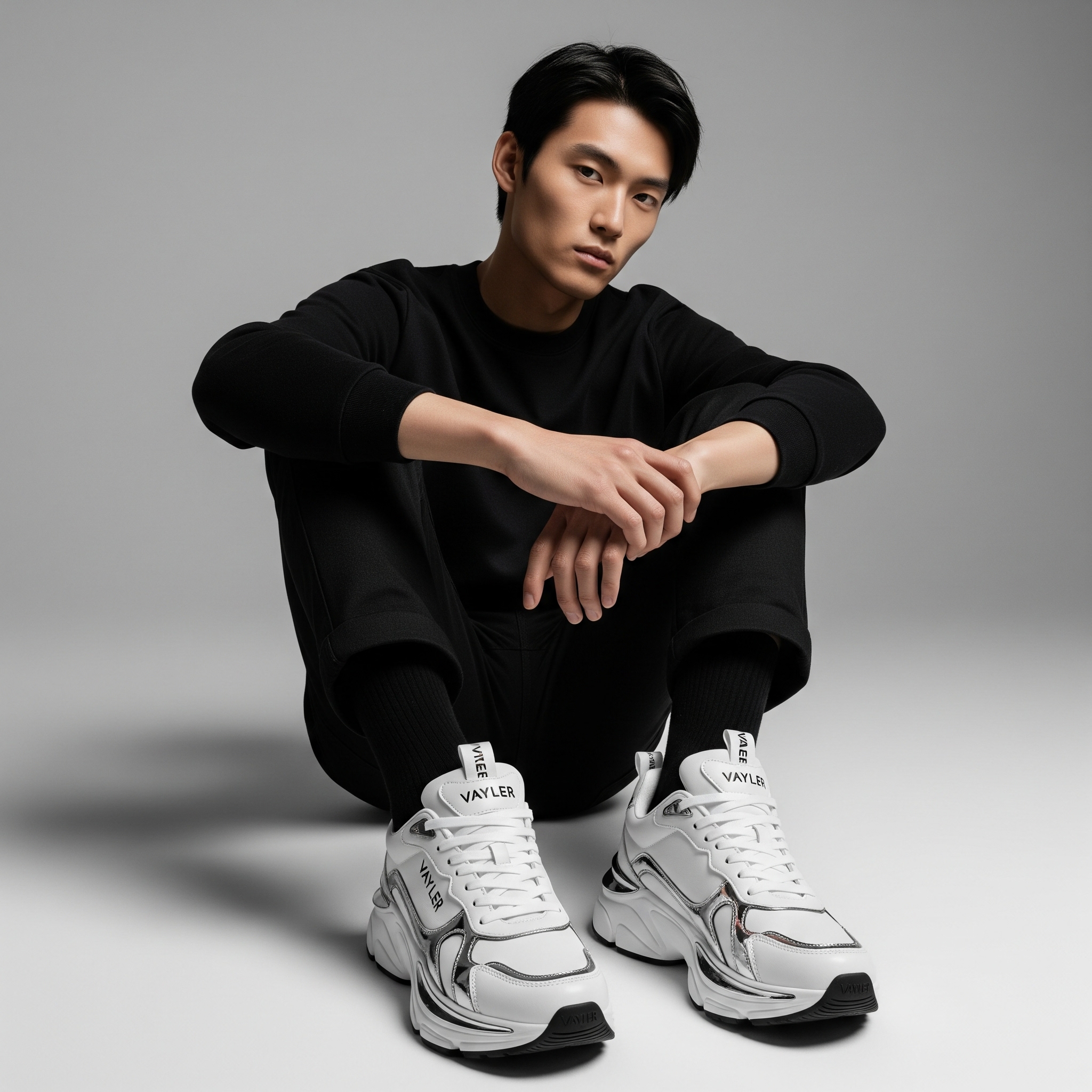 Mannequin homme portant la Vayler Nova avec une tenue noire.
